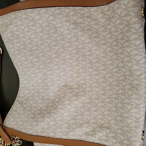 Michael Kors Newbury Shoulder Tote Bag Medium Vanilla Acorn Chain Hobo White Tan - Picture 11 of 16